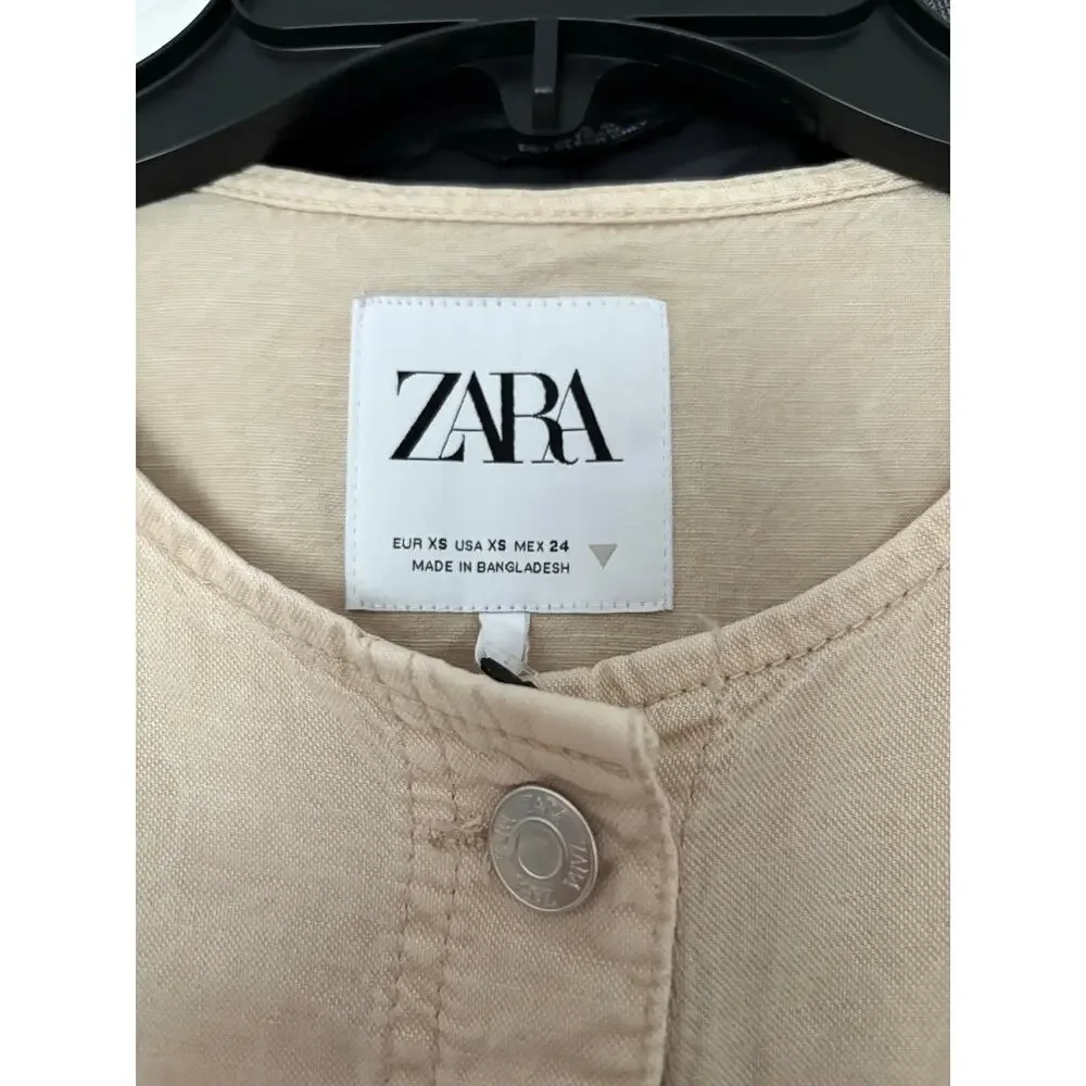 Zara NWT Beige‎ Denim Linen Blend Jumpsuit XS